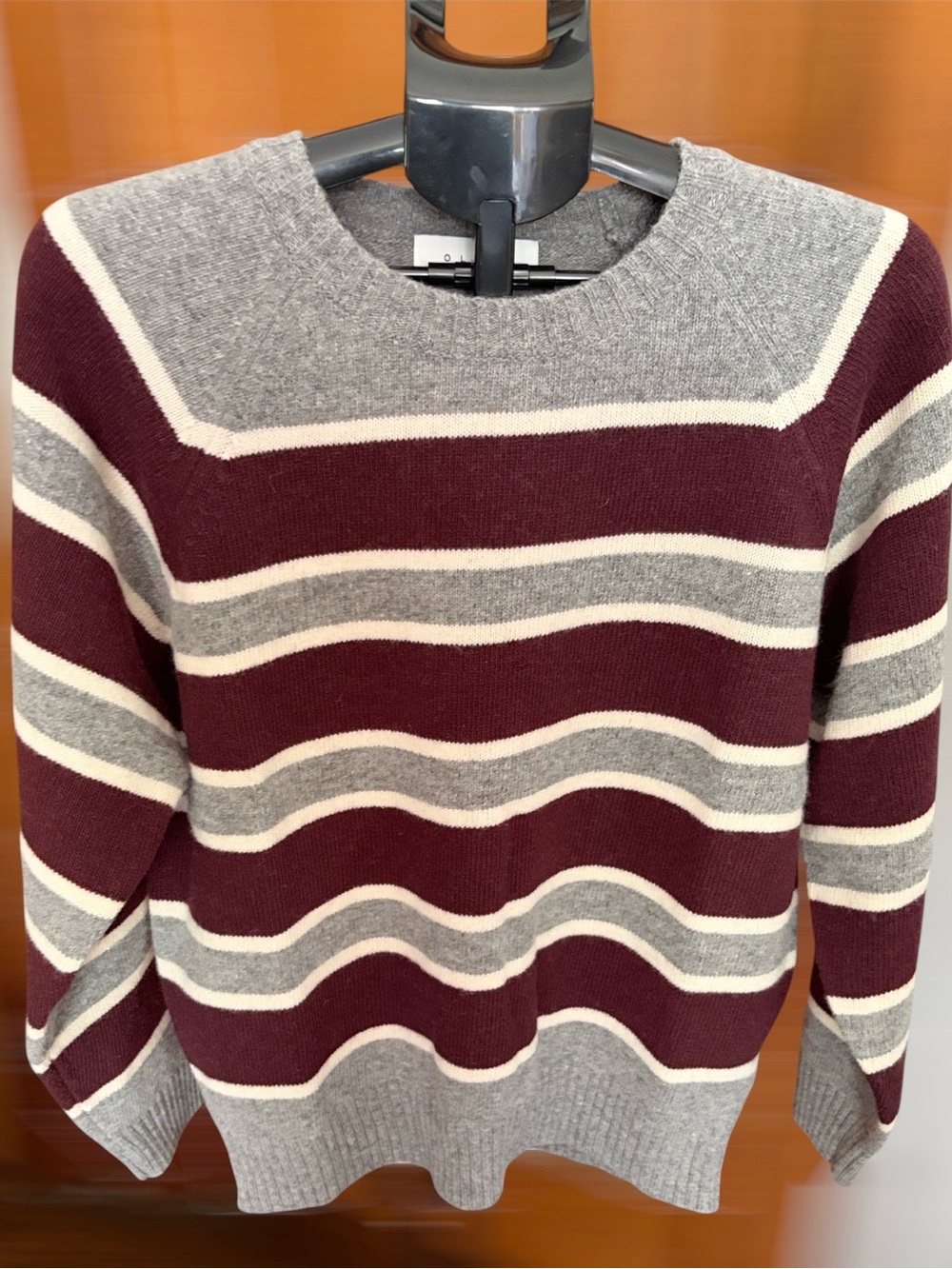 Men's Crewneck Stripe Sweater — Gray, Burgundy & Cream